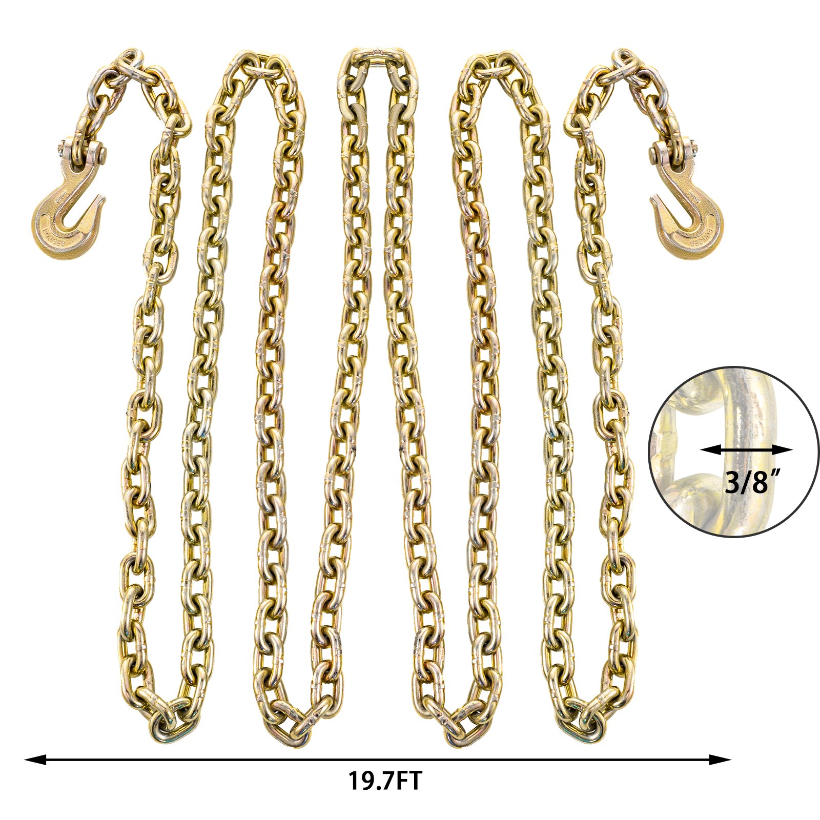 VEVOR 2 Pack G70 Towing Chain 3/8Inchx20ft (10mmx6m) Heavy Duty Chain
