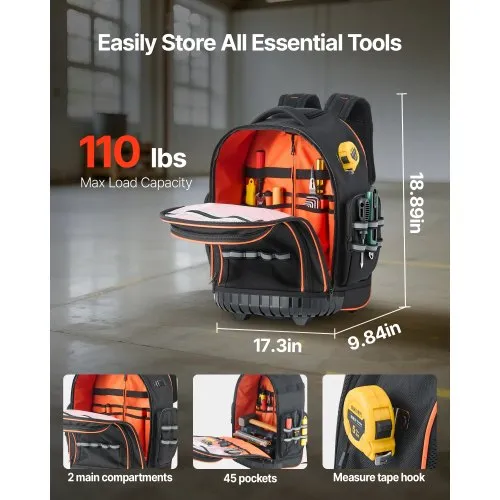 VEVOR Rolling Tool Backpack 45 Pockets Heavy Duty Roller Tool Bag on ...