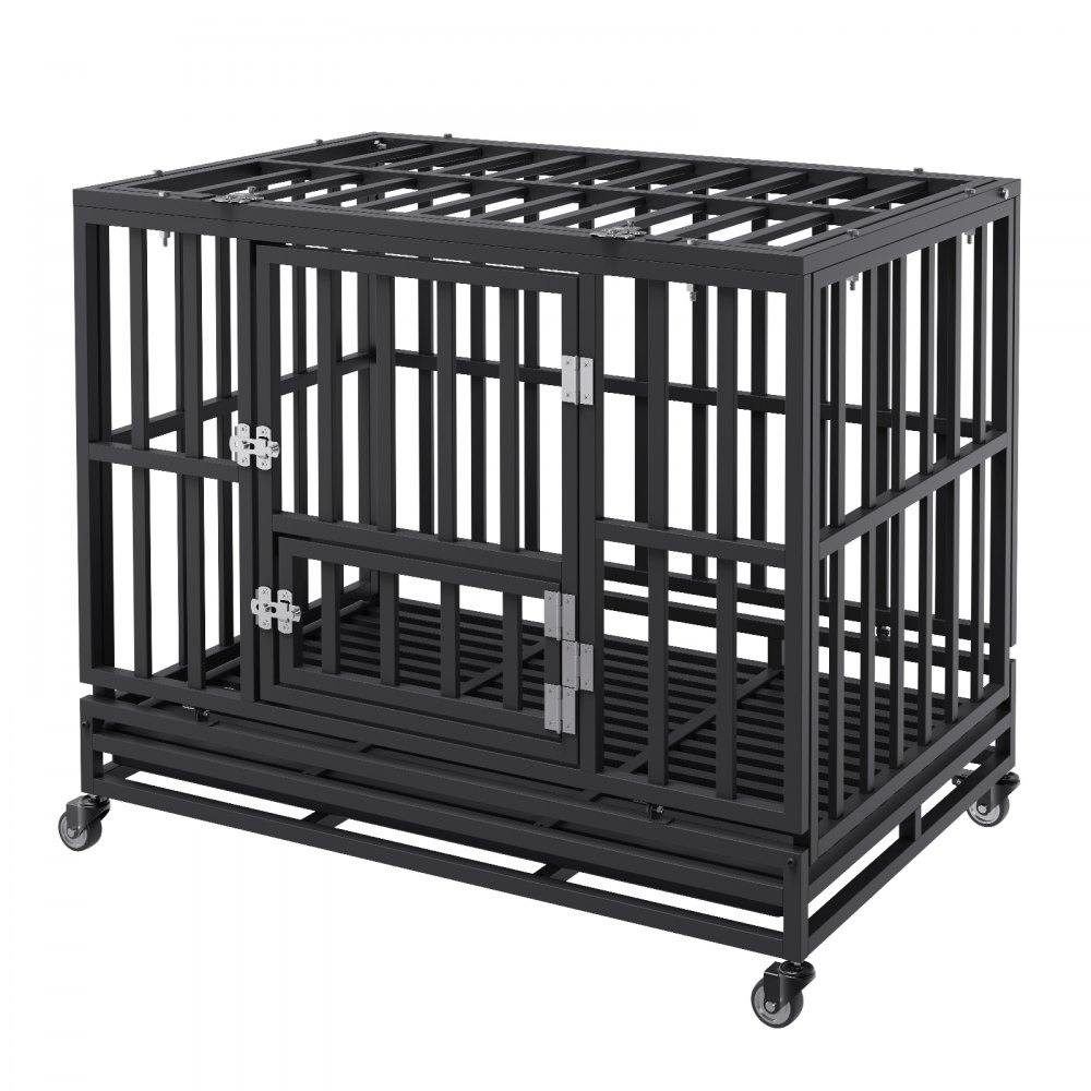 View of VEVOR 38 Inch Heavy Duty Dog Crate, Indestructible Dog Crate, 3-Door ...