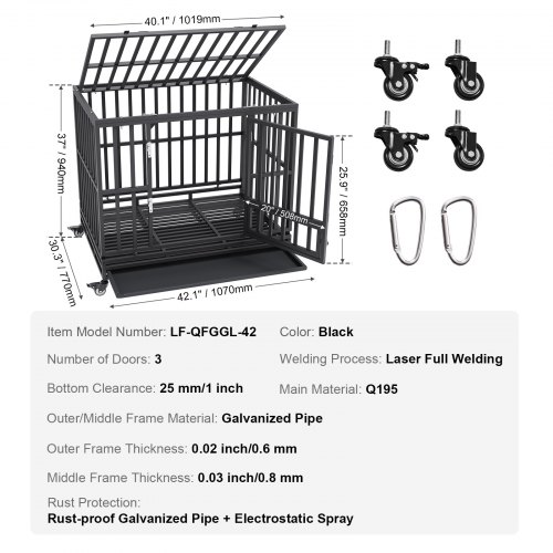 View of VEVOR 42 Inch Heavy Duty Dog Crate, Indestructible Dog Crate, 3-Door ...