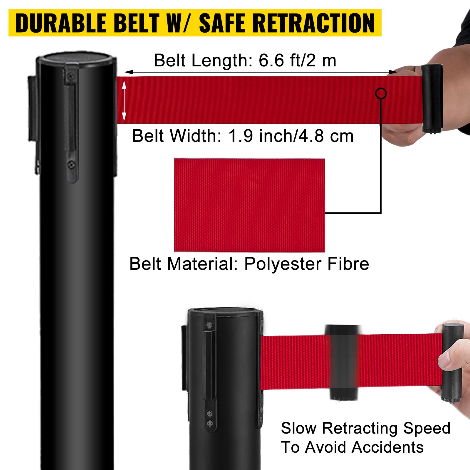 VEVOR Crowd Control Barriers Line Dividers 4PCS Black Poles with One ...