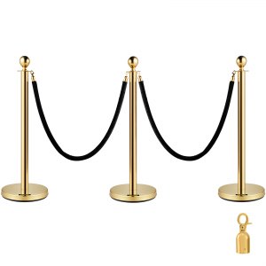 VEVOR Gold Stanchion Posts Queue 38 Inch Black Velvet Rope Crowd ...