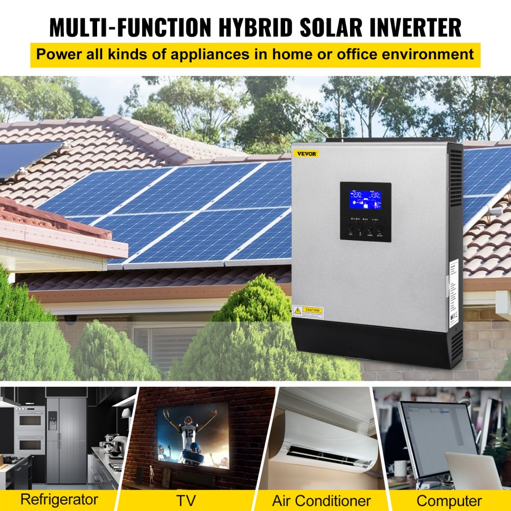 VEVOR Hybrid Solar Inverter, 3KVA 2400W, Pure Sine Wave Off-Grid ...