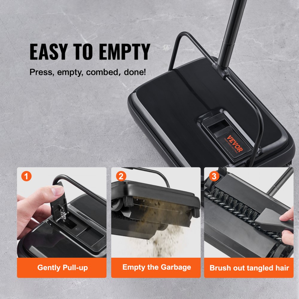 Carpet Sweeper, 7.87 In Sweeping , Floor Sweeper Manual Non Electric 300 Ml Dustbin Capacity Comb Home Office Rugs Hardwood Surfaces Wood Floors Laminate C