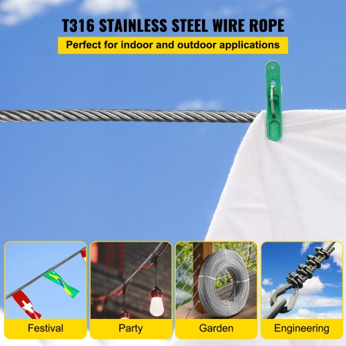 Clothes Line Outdoor MAGO 2m 5m 10m Dia 1mm-12mm 304 Stainless Steel ...