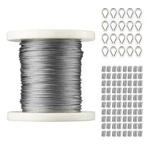 VEVOR 1/16 Wire Rope Kit, 304 Stainless Steel Cable with 80 Sleeves and ...