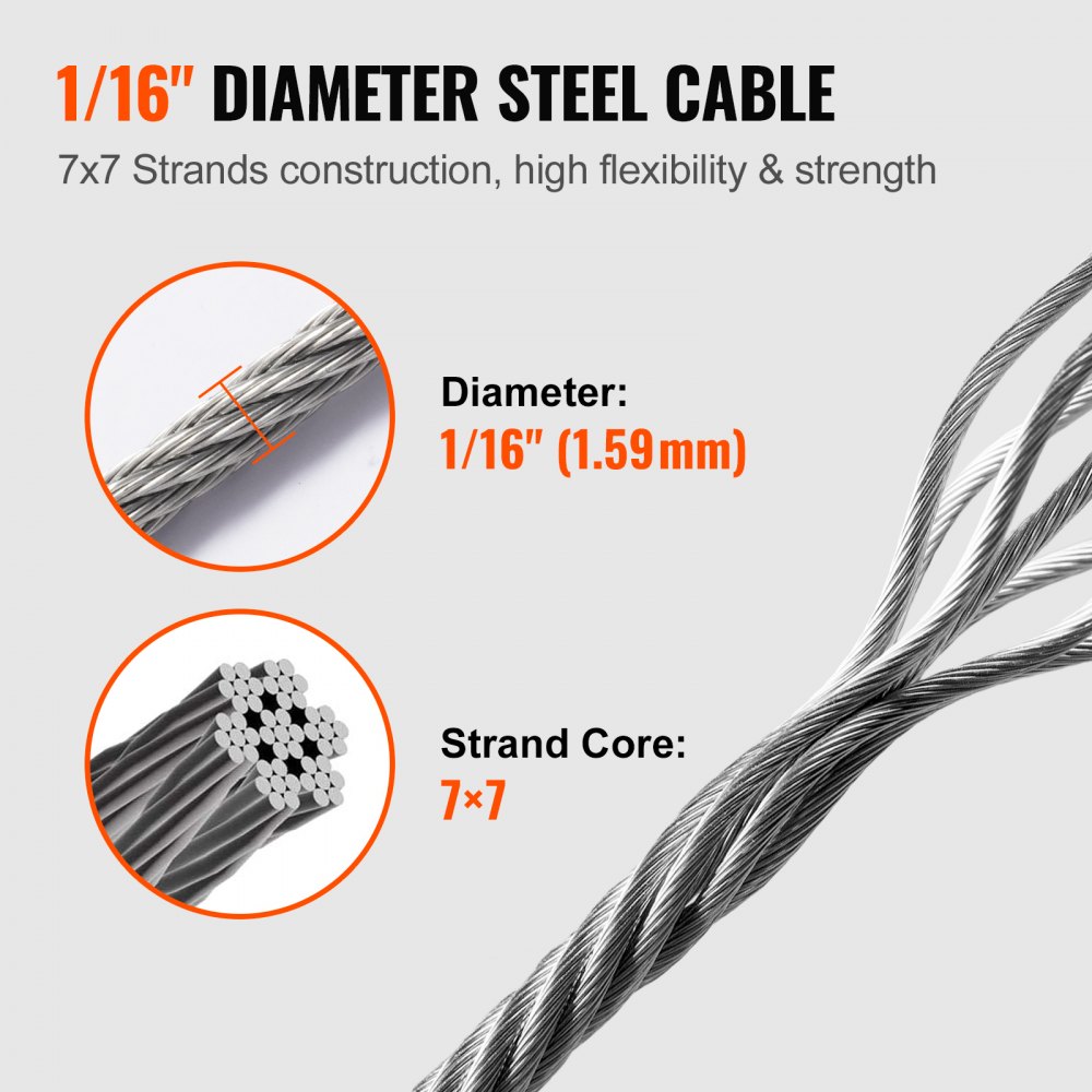 VEVOR 1/16 Wire Rope Kit, 304 Stainless Steel Cable with 80 Sleeves and ...