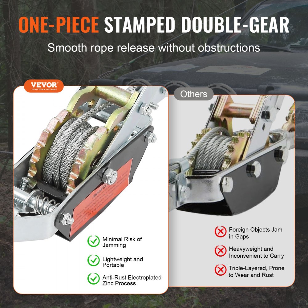 VEVOR Come Along Winch, 2 Ton (4,409 lbs) Pulling Capacity, 12 ft Steel ...