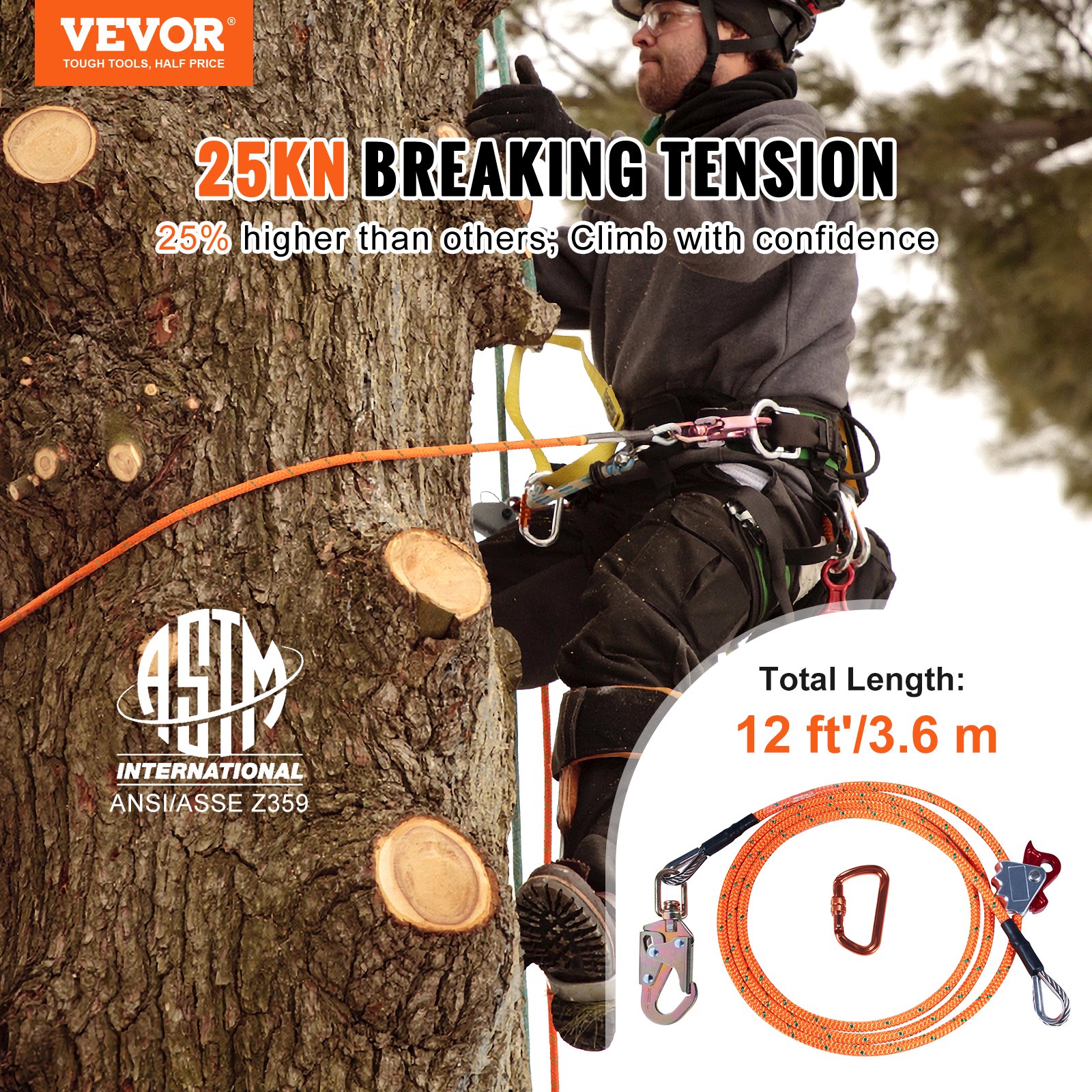 thumbnail image 2 of VEVOR 12.7mm Steel Core Flipline, 16ft(4.8m) Martinique 2 of 11