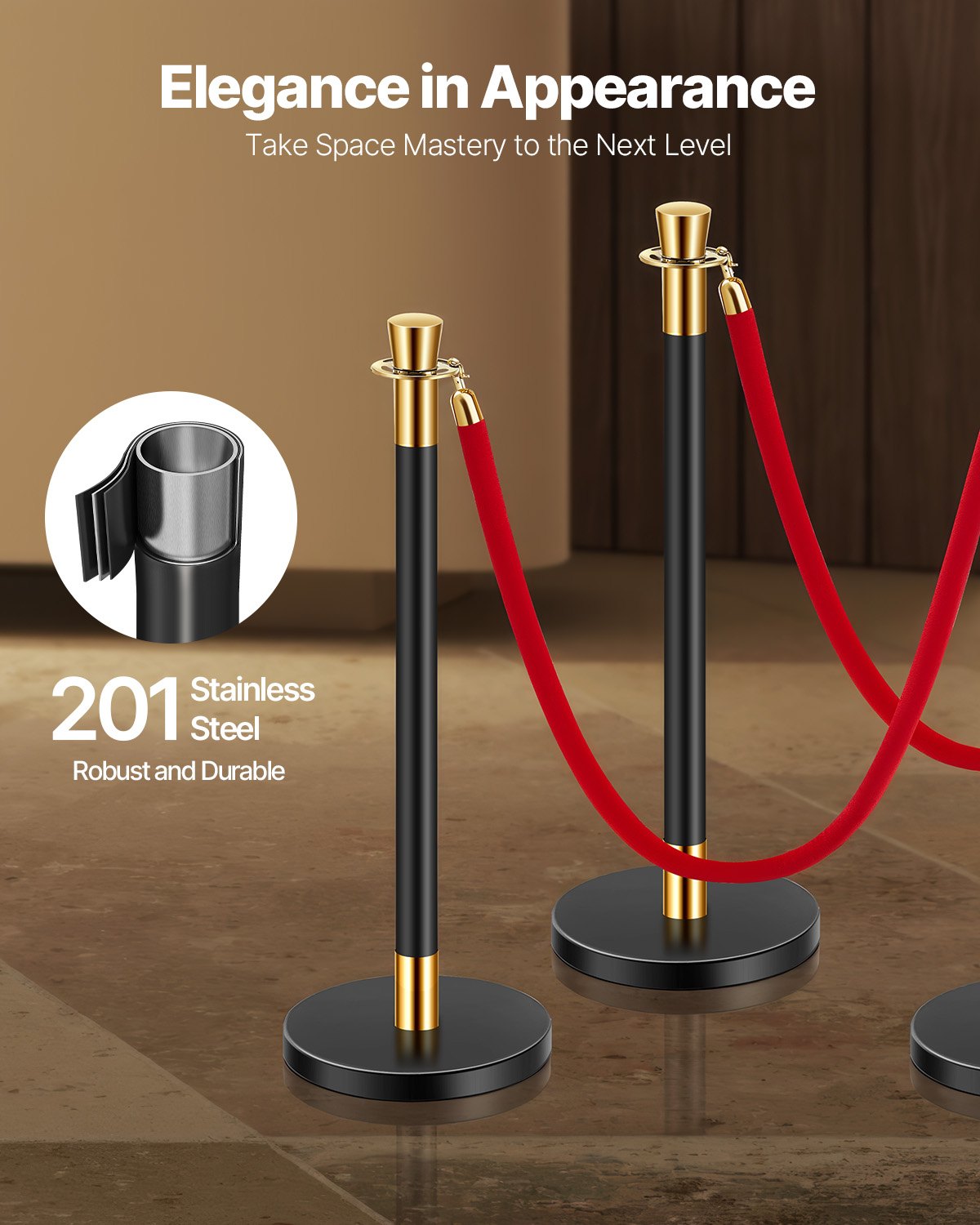 VEVOR Stanchion Post, 6 Pcs Crowd Control Barrier with 4 Red Velvet ...