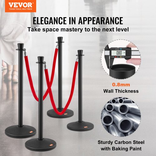 VEVOR Stanchion Posts with Velvet Ropes, 6-Pack Crowd