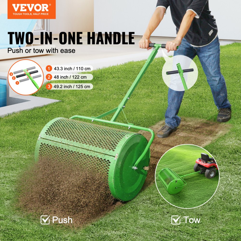 VEVOR 24 Compost Spreader Peat Moss Spreader Push Tow Behind Lawn Roller Green VEVOR AU