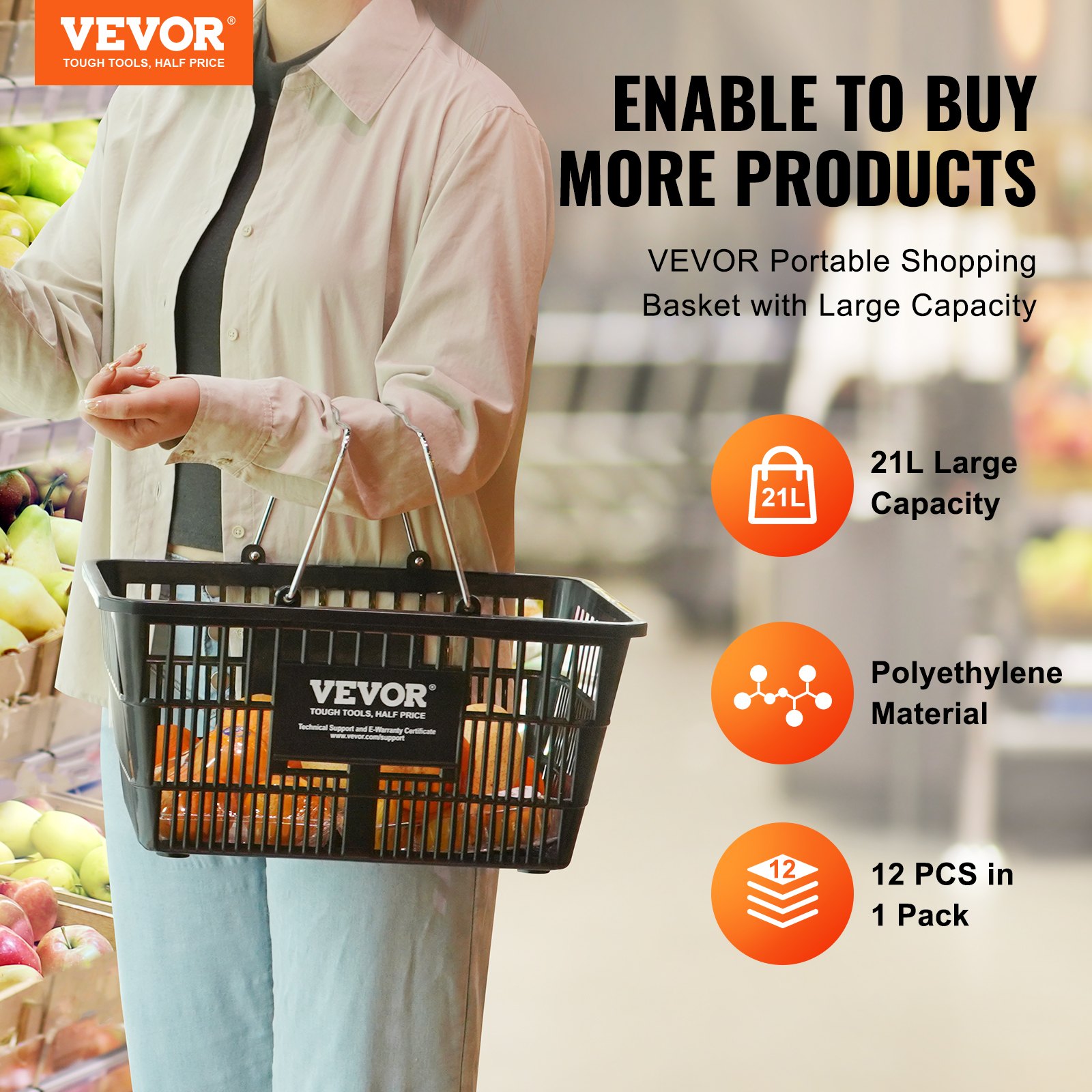 Shopping Basket Set of 12  Plastic with Sign and Stand (Metal Handles)