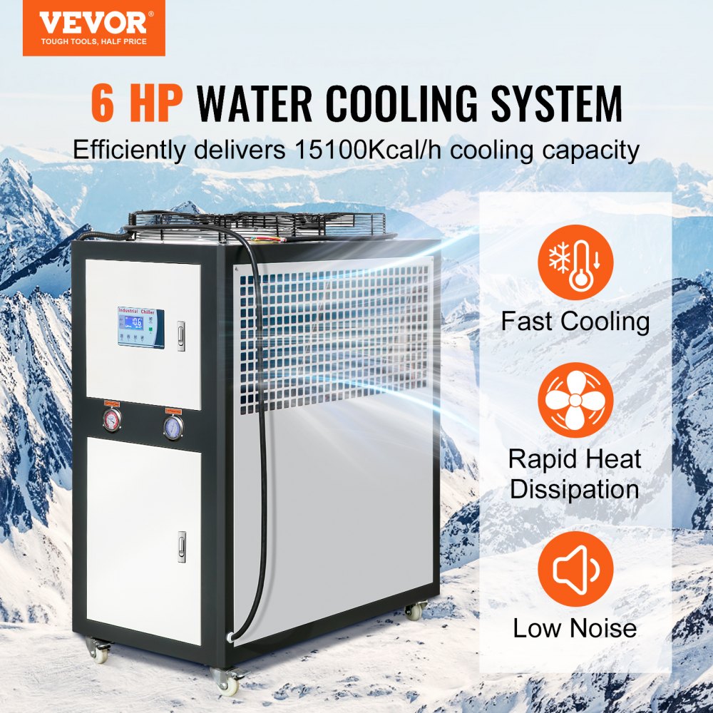 VEVOR Industrial Water Chiller, 6HP 16 Gal Air-Cooled Industrial Water ...