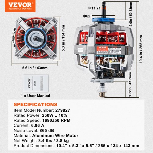 ٩( ᐛ )و VEVOR 279827 Dryer Drive Motor 1/3HP 1690RPM Compatible with