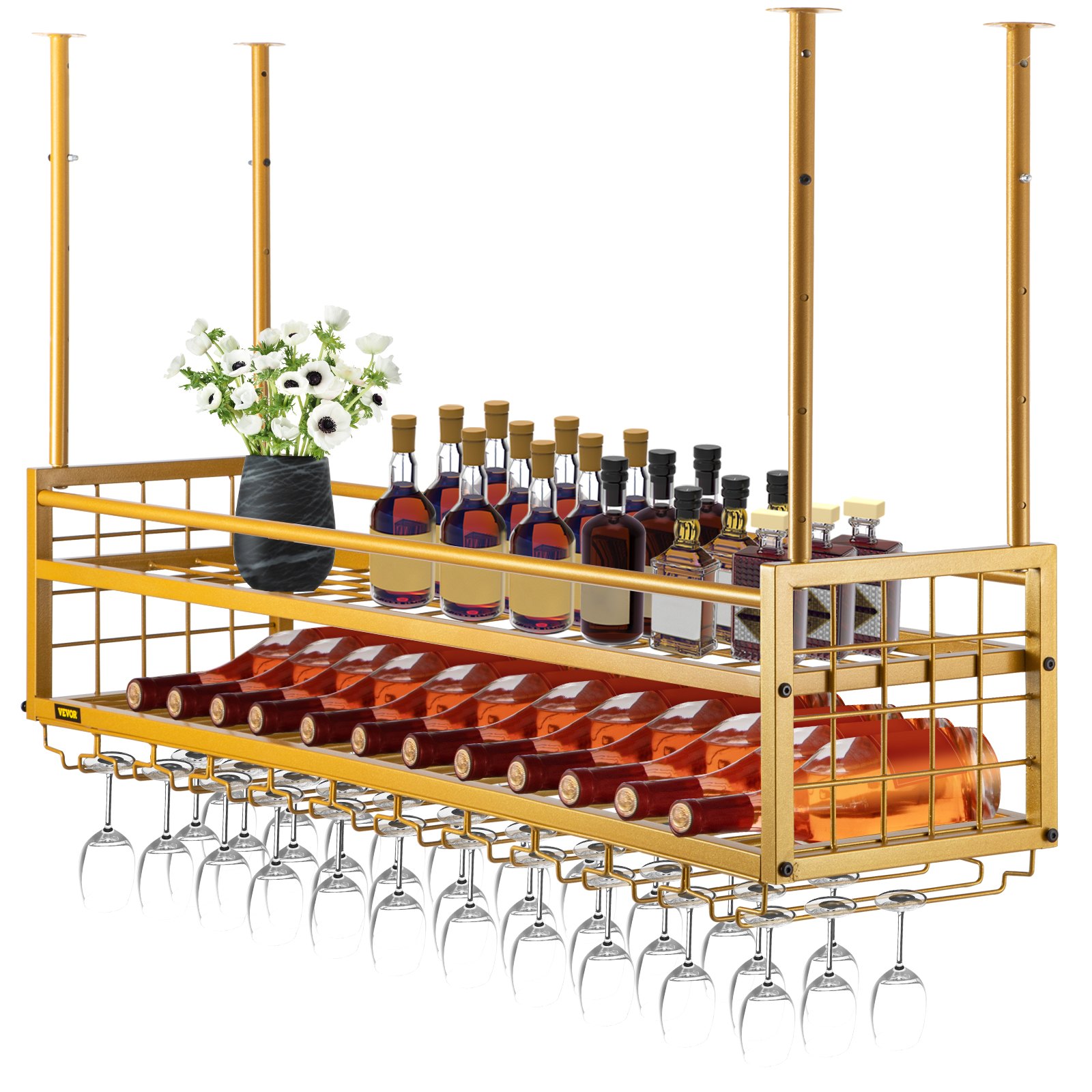 VEVOR Ceiling Wine Glass Rack, 46.9 x 11.8 inch Hanging Wine Glass Rack ...