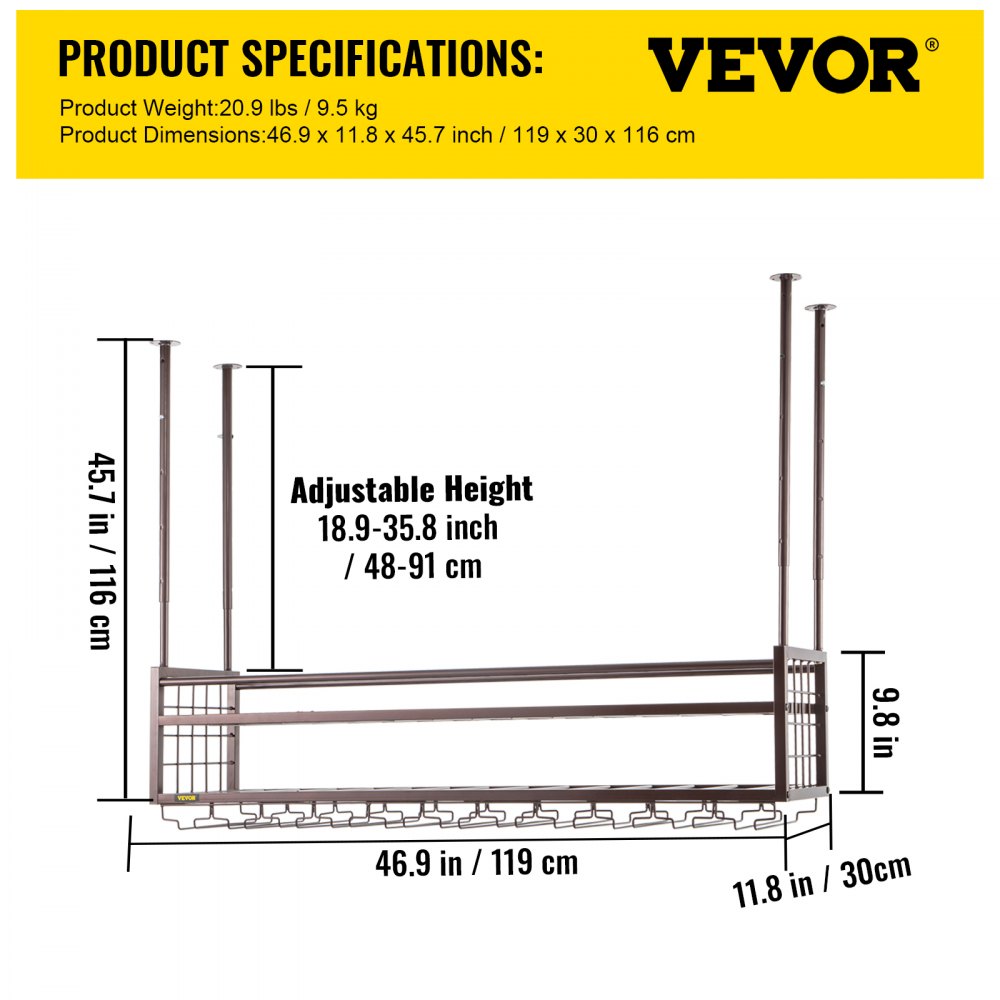 VEVOR Ceiling Wine Glass Rack, 46.9 x 11.8 inch Hanging Wine Glass Rack ...