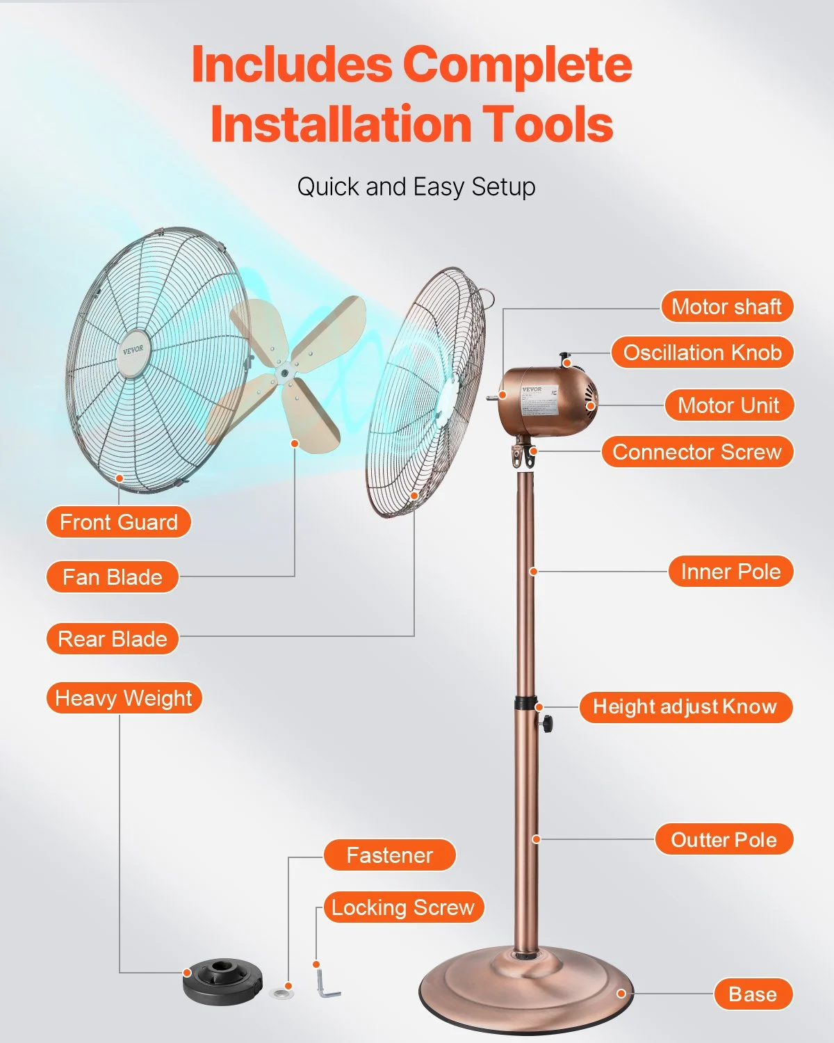 VEVOR Oscillating Pedestal Fan 16 Inch – 55W, 3-Speed