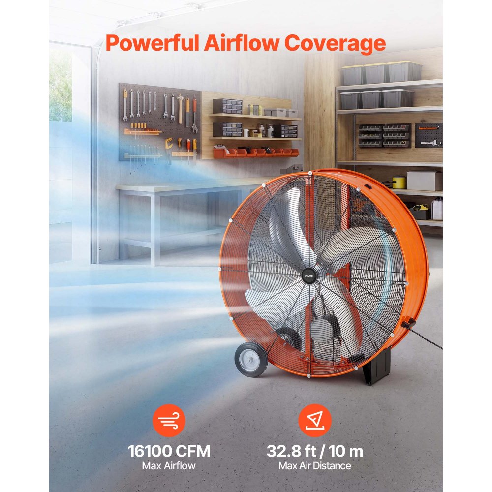 VEVOR Industrial Shop Fan, 42 Inch Floor Drum Fan, High Velocity 16100 ...