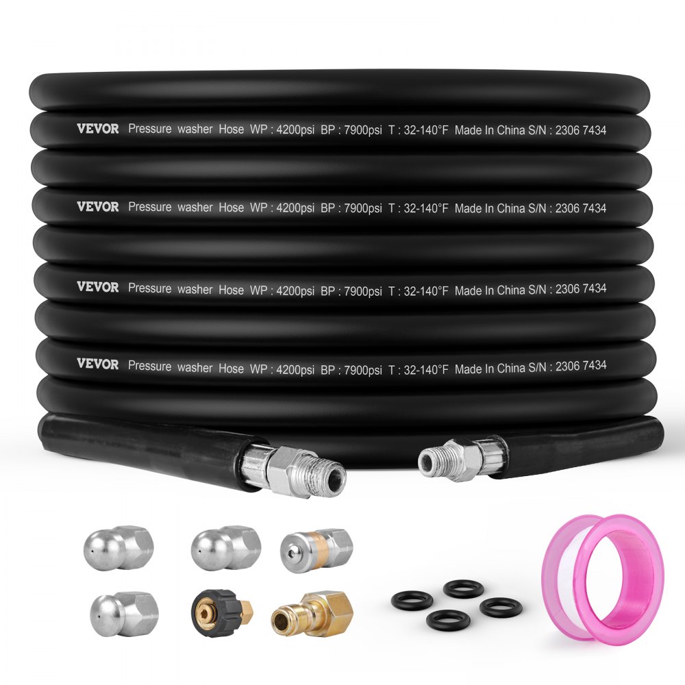 VEVOR Pressure Washer Hose 100FT 1 4 Kink Free Brass Thread Replacement For Most Brand Pressure Washers 3 4 Bending Radius 4200 PSI Heavy Duty Power Washer Extension Spray Nozzle VEVOR AU