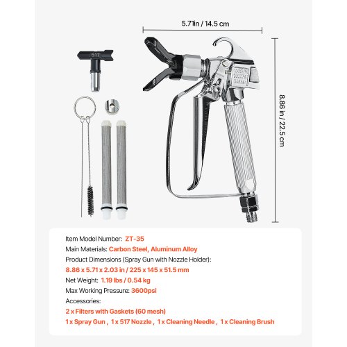 Airless Paint Spray Gun 3600PSI High Pressure Airless Spray Gun 517 Tip ...