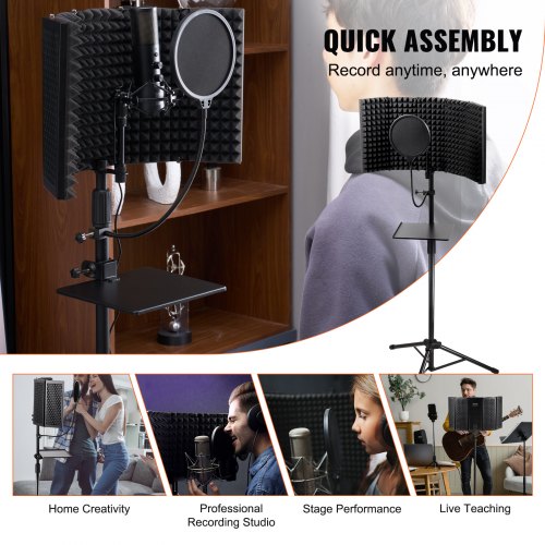 VEVOR Microphone Isolation Shield, 5-Panel, Studio Recording