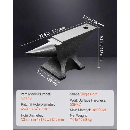 VEVOR Round Horn Anvil – 110 LBS, 50 HRC, 70% Rebound Rate