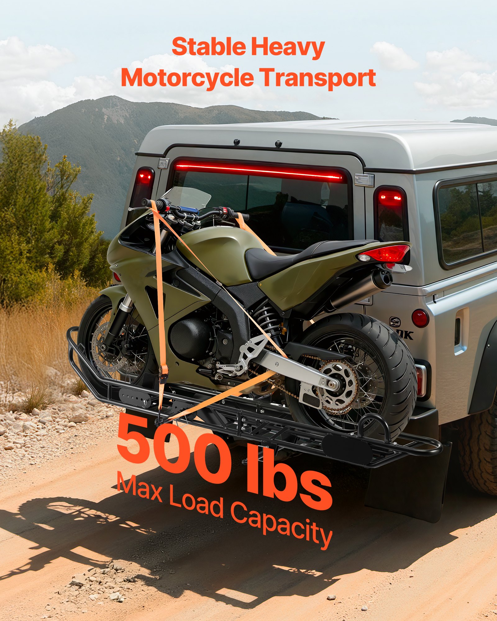 VEVOR Motorcycle Carrier, 500 lbs Capacity, Heavy Duty Steel Hitch ...