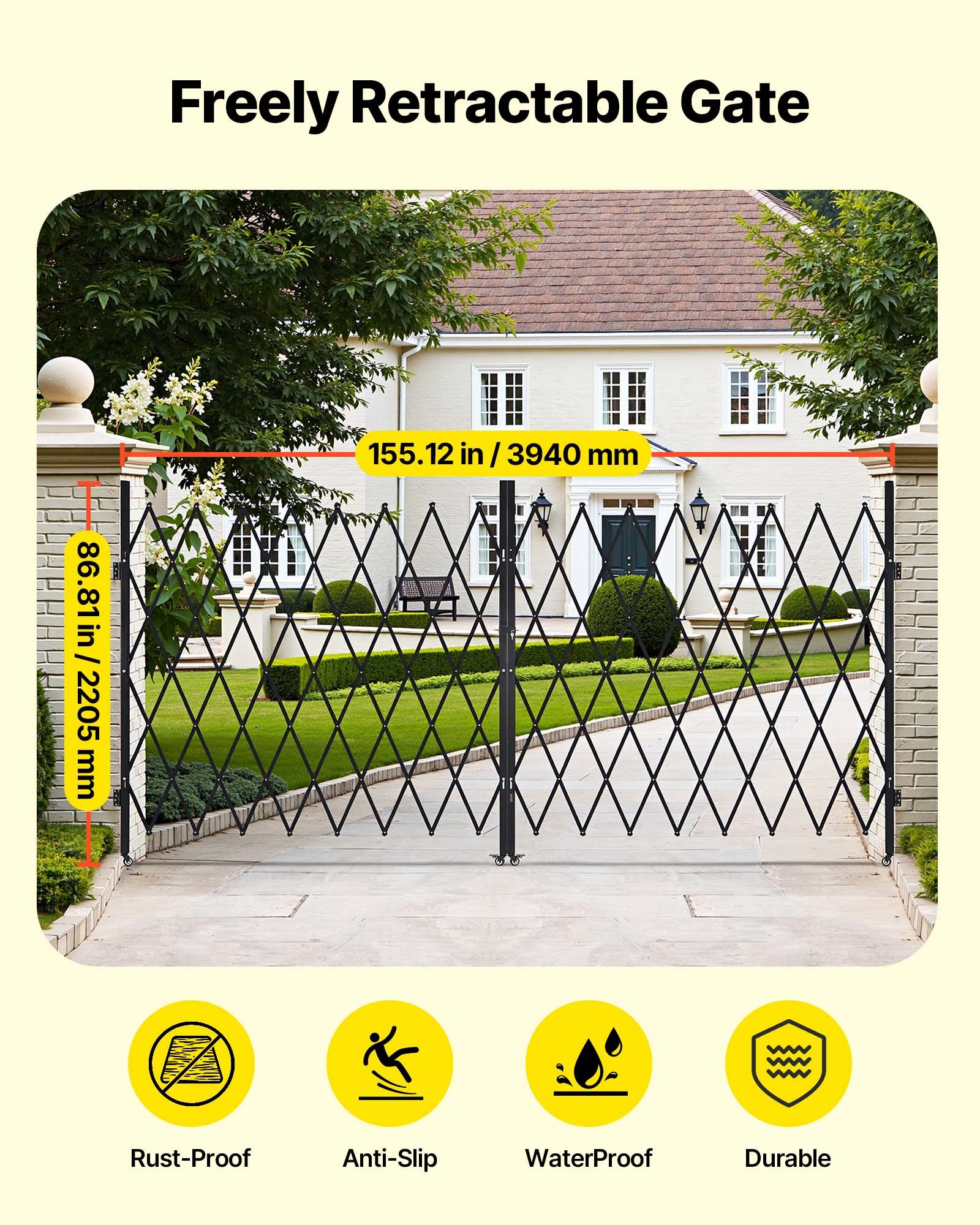 VEVOR Double Folding Security Gate, Lockable Scissor Gate with 360 ...