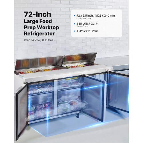 Commercial Refrigerated Sandwich Prep Workable Triple Door Stainless ...