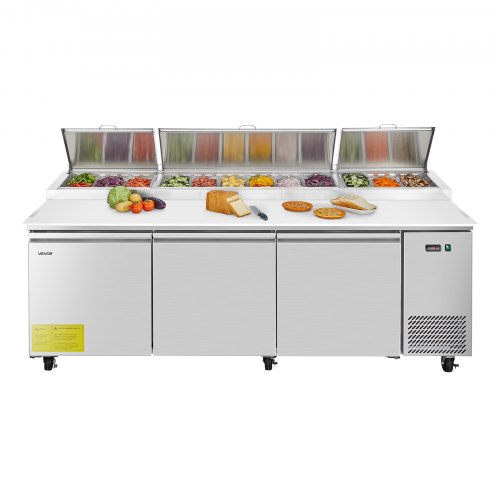 VEVOR 3 Door Pizza Prep Fridge – 88 LBS, 93 x 20 Inch, 90°