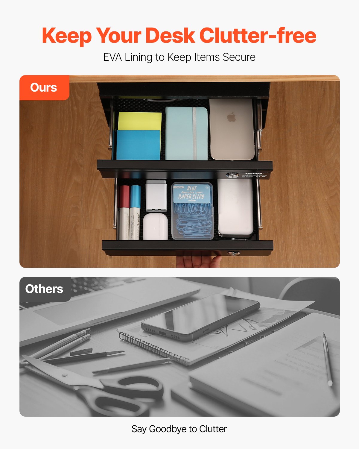 2 Drawer 13" Lockable Under Desk Drawer Organizer Slide-out Drawer Home ...