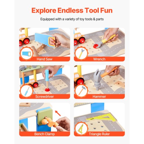 Wooden Tool Bench for Kids 3 Years+ Toy Workbench Pretend Play Toy Kits ...