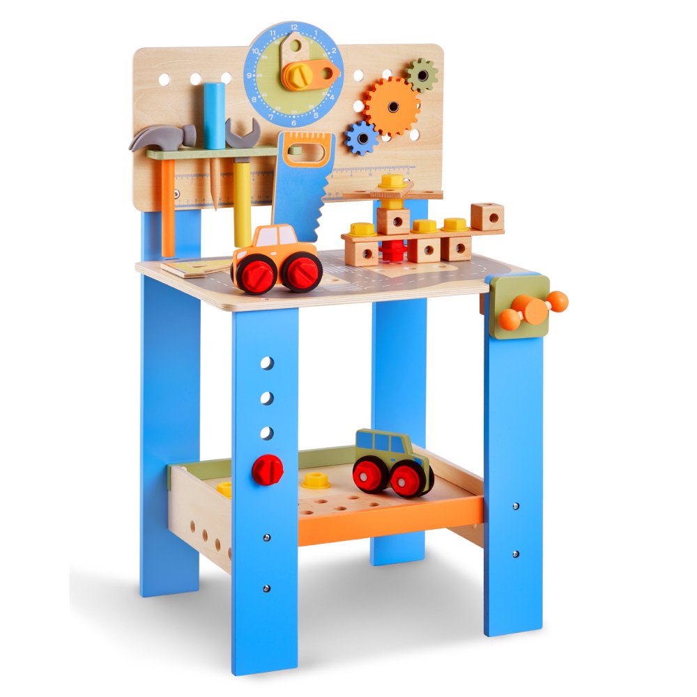 VEVOR Wooden Work Bench Toy – 62 Pcs, 16 Inch High Tabletop