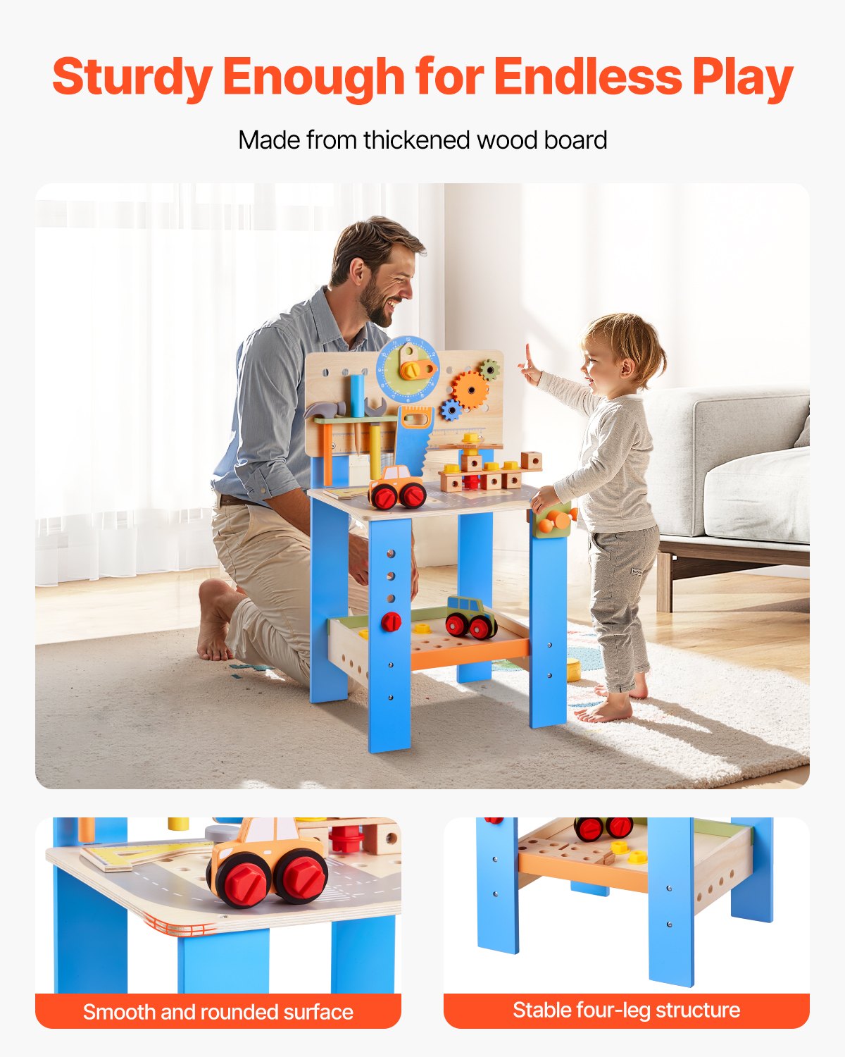 VEVOR Wooden Work Bench Toy – 62 Pcs, 16 Inch High Tabletop