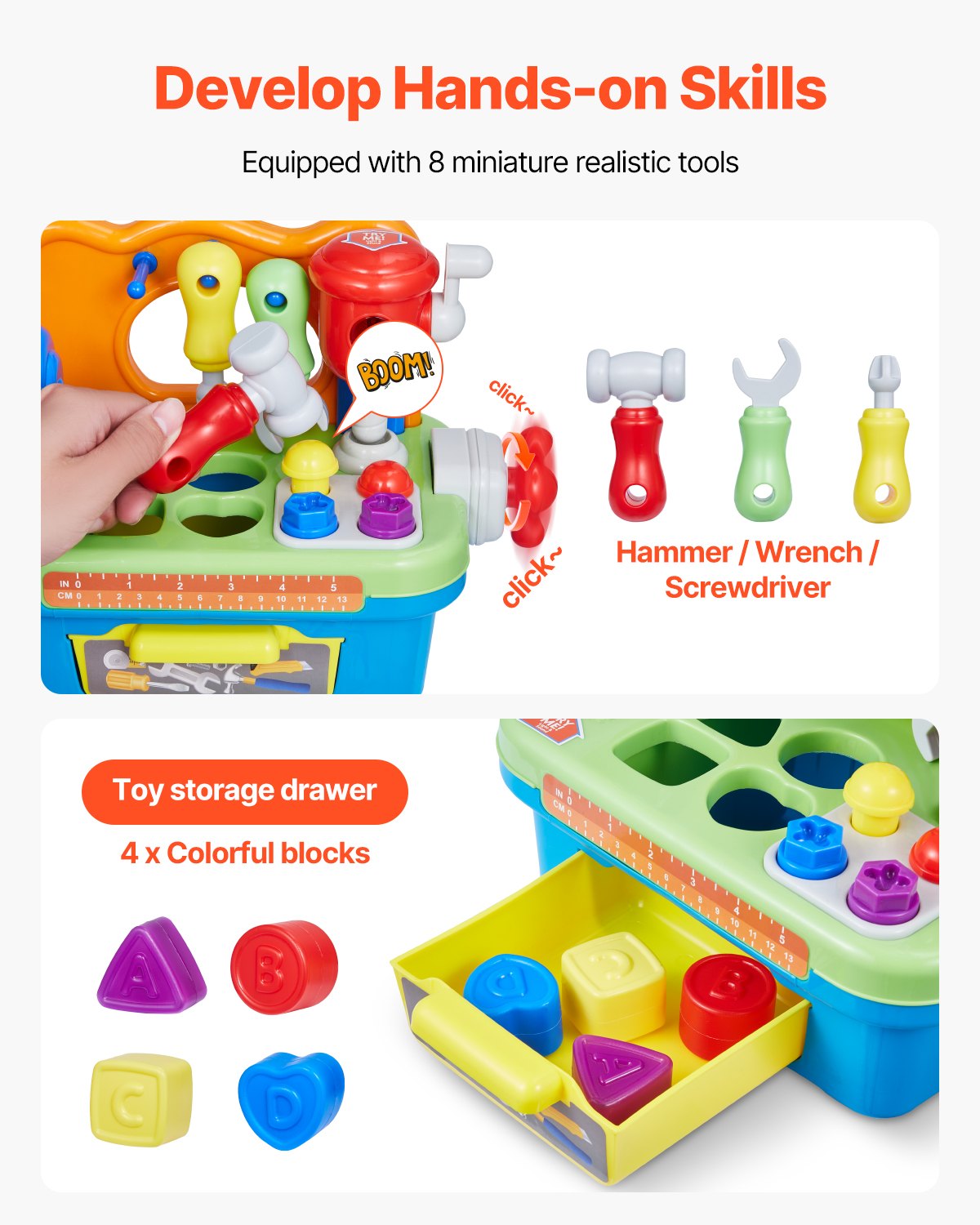 VEVOR Tool Workbench Toy – Musical, 8 Accessories, Age 2+