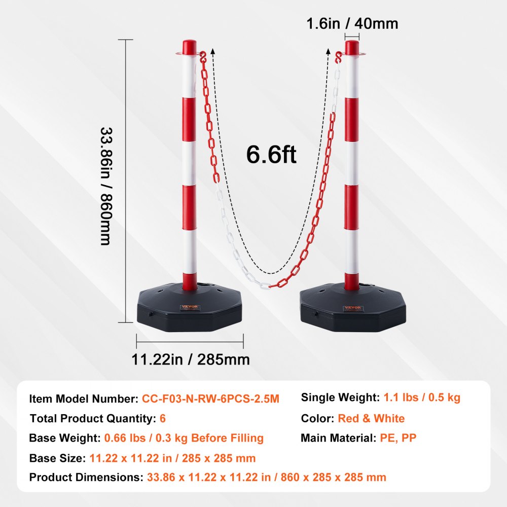 VEVOR Adjustable Traffic Delineator Post Cones, 6 Pack, Traffic Safety ...