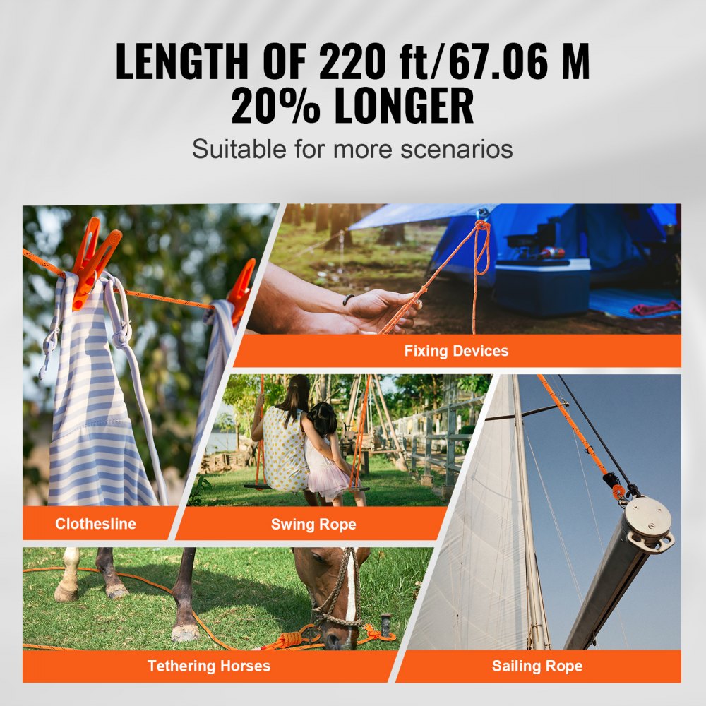 VEVOR Arborist Tree Climbing Rope Double Braid Polyester 1/2