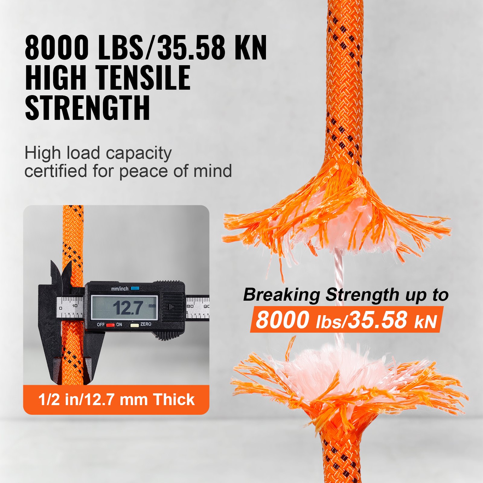 VEVOR Arborist Tree Climbing Rope Double Braid Polyester 1/2