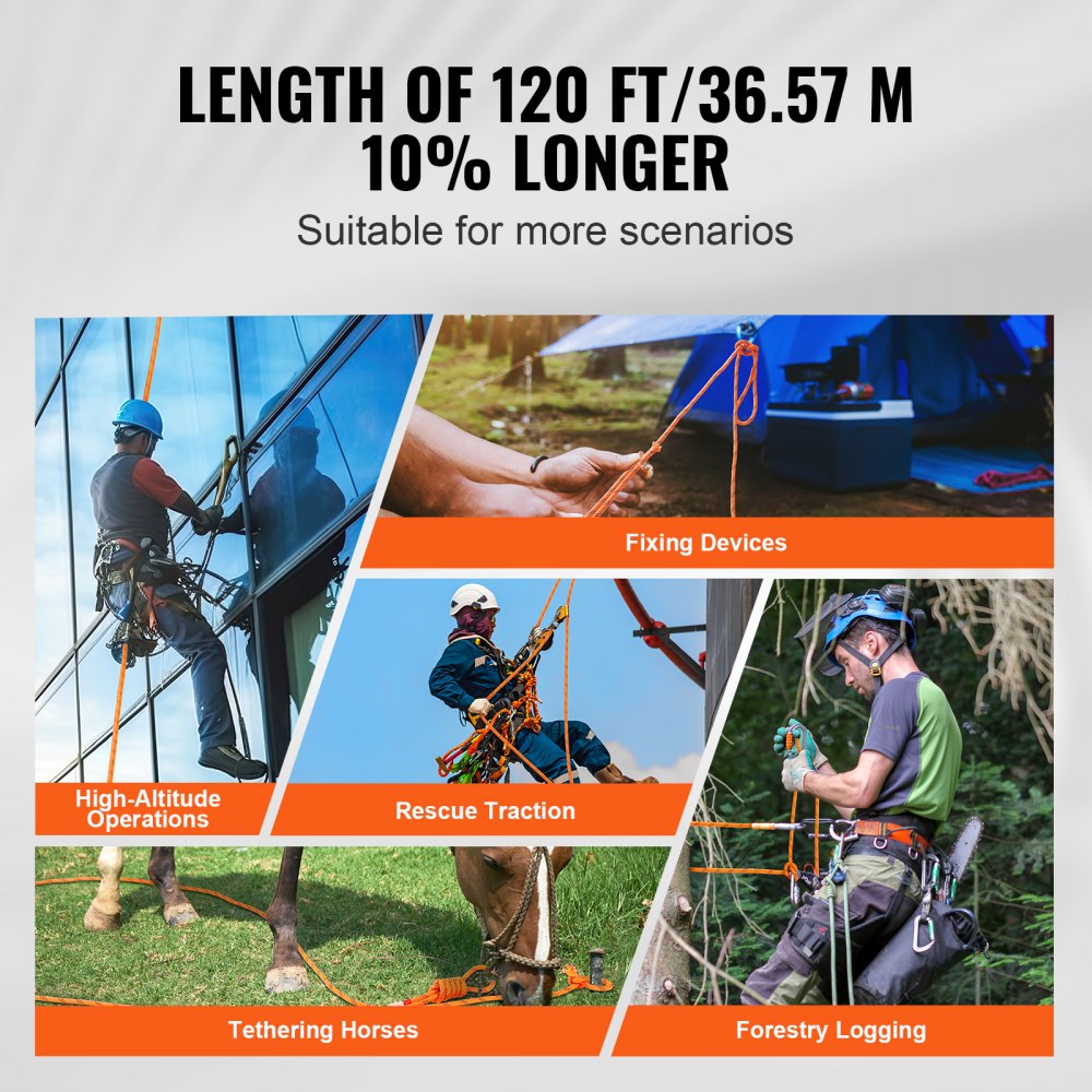 VEVOR Double Braided Polyester Rope, 1/2 in x 120 ft, 48 Strands, 8000 ...