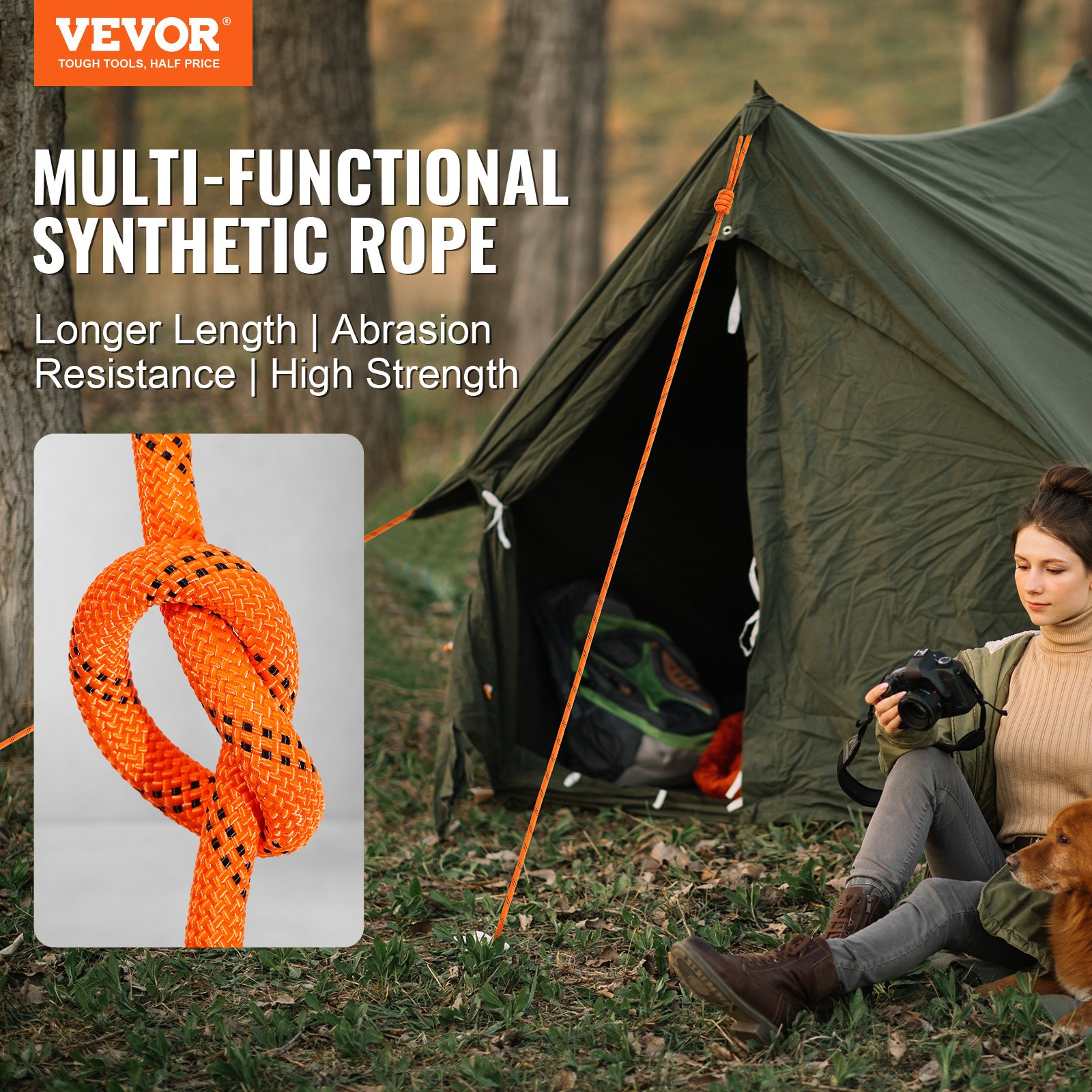 VEVOR Double Braided Polyester Rope, 3/8 in x 120 ft, 48 Strands, 4000 ...