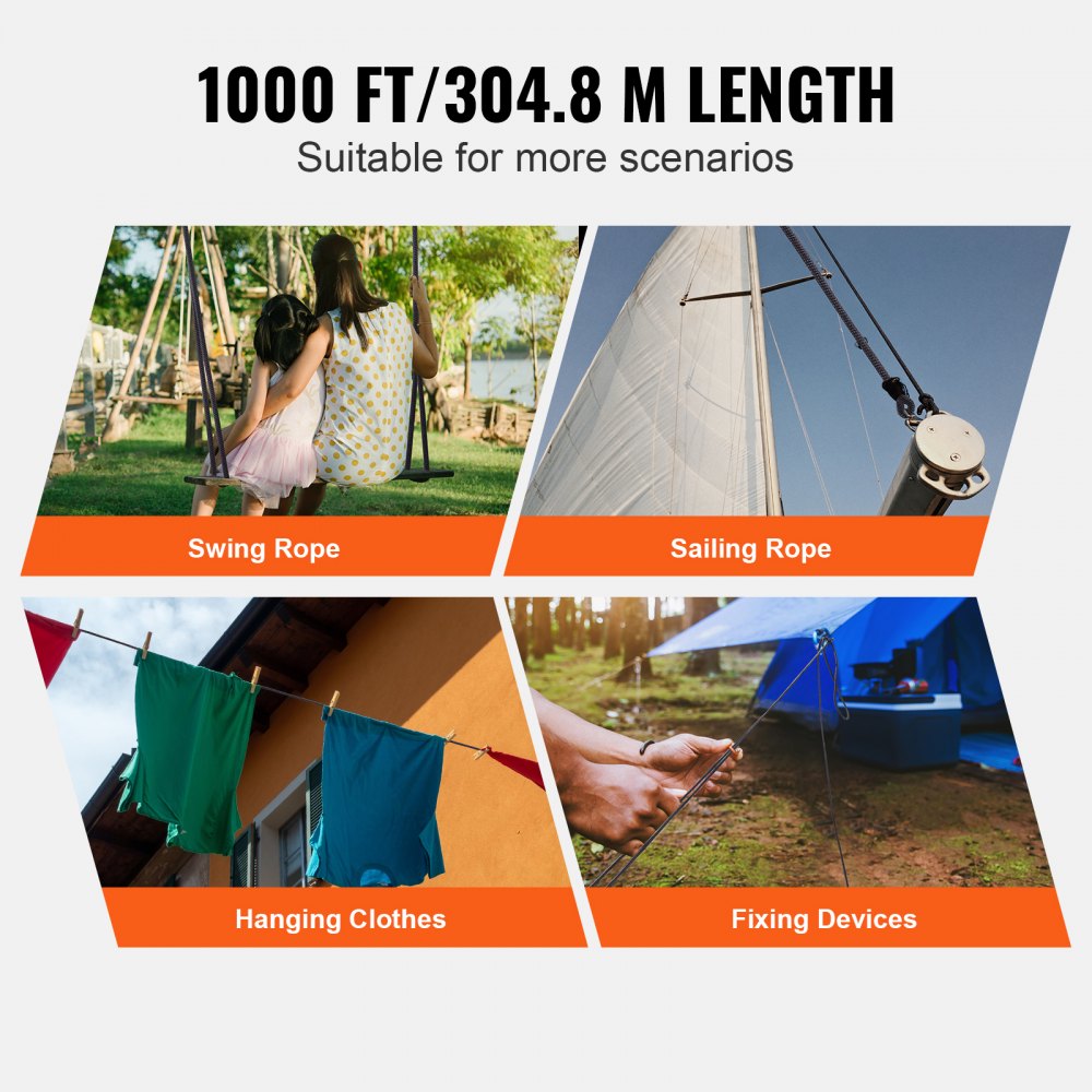 VEVOR Braided Nylon Rope, 3/16 in x 1000 ft, 32 Strands, 720 LBS ...