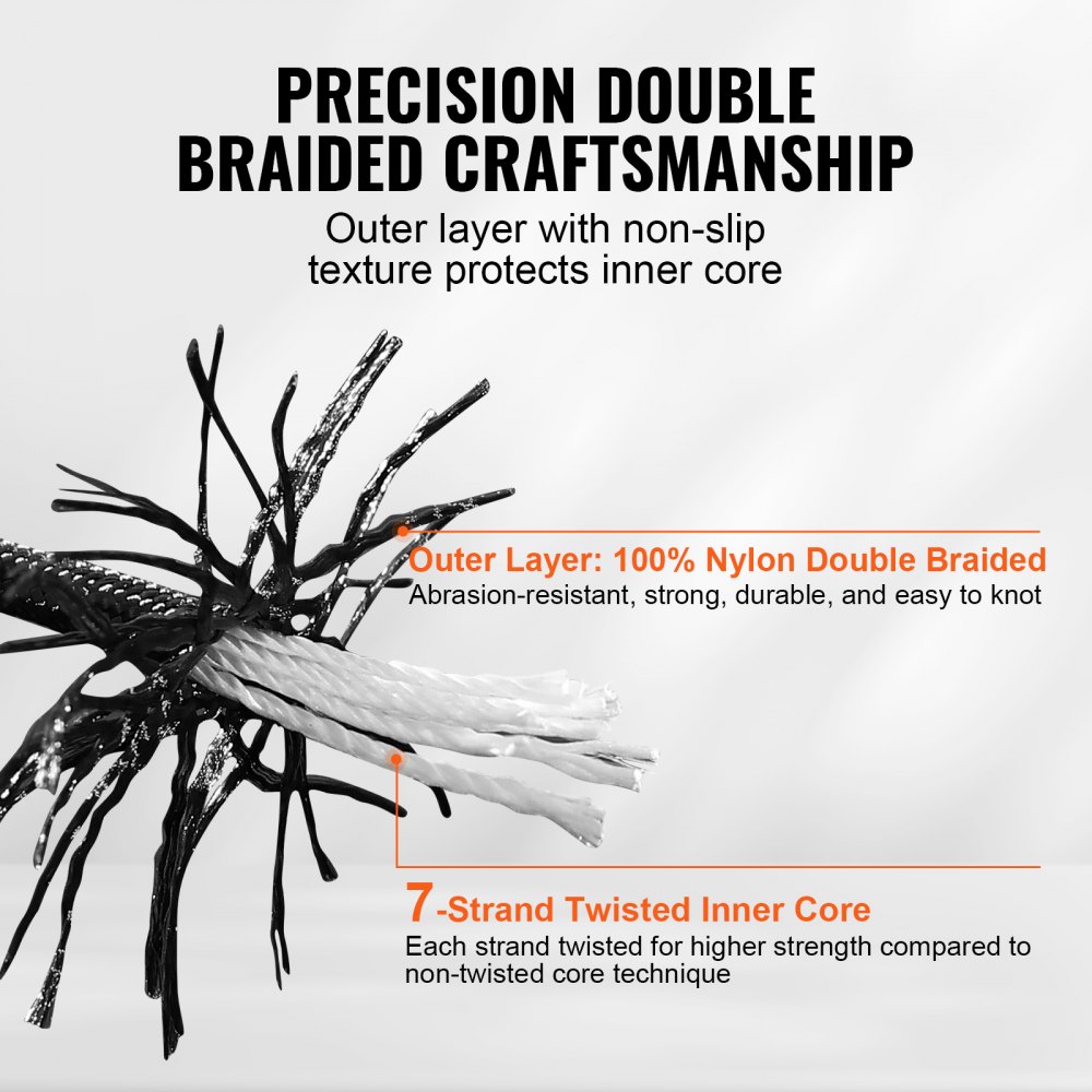 VEVOR Braided Nylon Rope, 3/16 in x 250 ft, 32 Strands, 720 LBS ...
