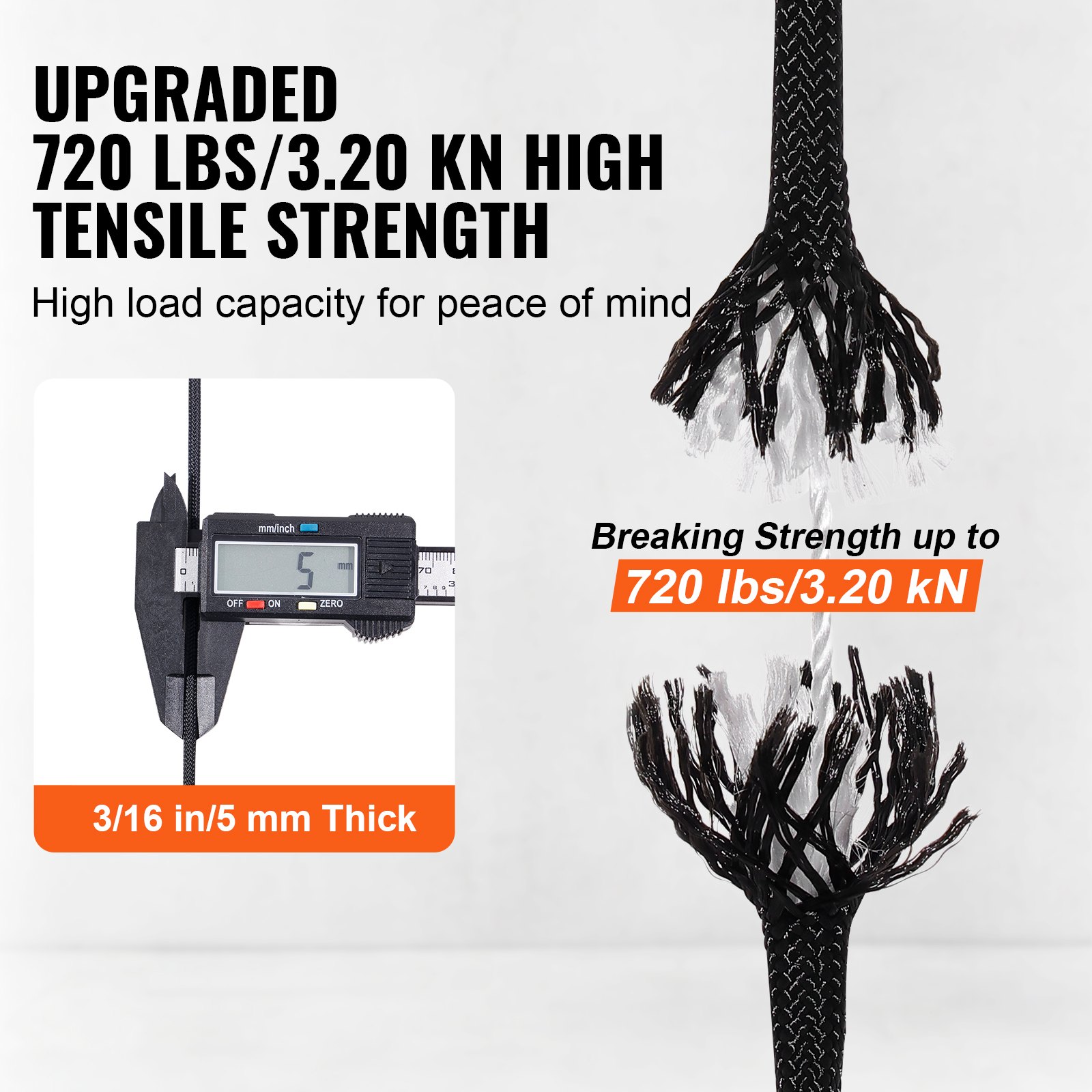 VEVOR Braided Nylon Rope, 3/16 in x 250 ft, 32 Strands, 720 LBS ...