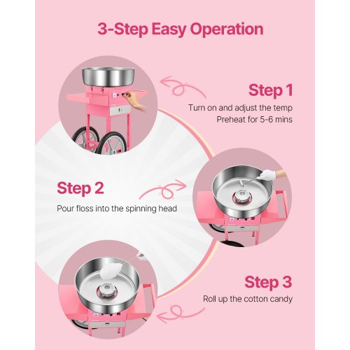 VEVOR Electric Cotton Candy Machine, 1000W Commercial Candy Floss Maker With 20.5 In Stainless Steel Bowl, Sugar Scoop, And Drawer, Pink - Foto 4