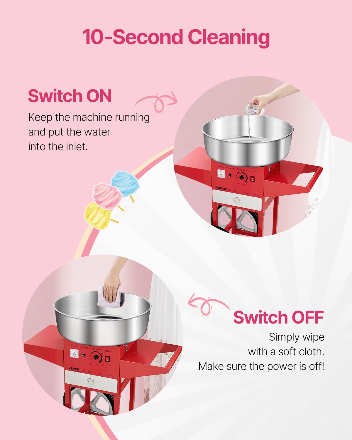 VEVOR Commercial Cotton Candy Machine with Cart – 1000W