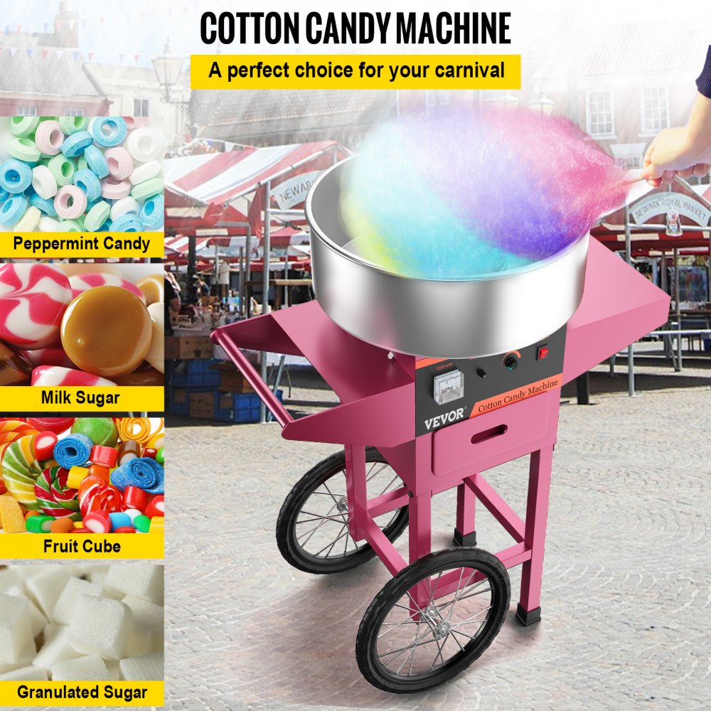 VEVOR Commercial Cotton Candy Machine with Cart Red 110V Stainless ...