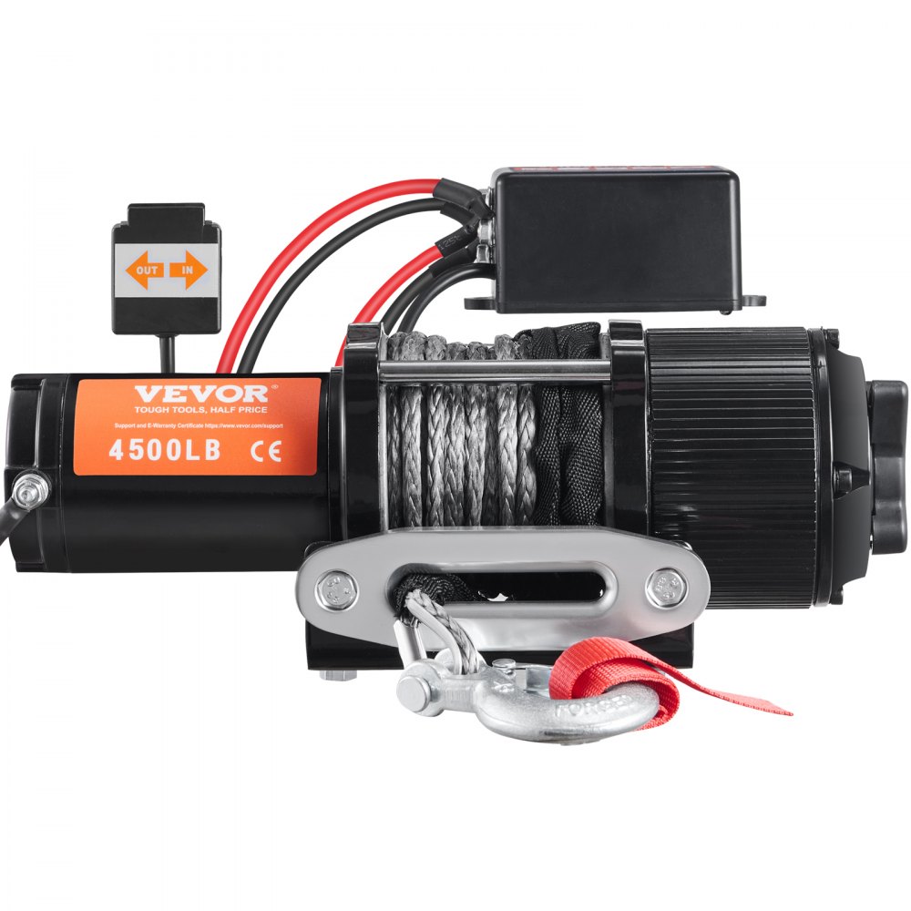 VEVOR Electric Winch, 12V 4500 lb Load Capacity Nylon Rope Winch, IP55 ...