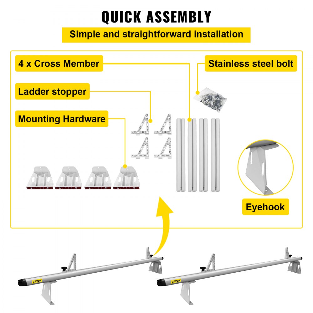Vever Ladder Rack VEVOR Van Roof Ladder Rack, 2 Bars, 661 LBS Capacity, Heavy Duty ...