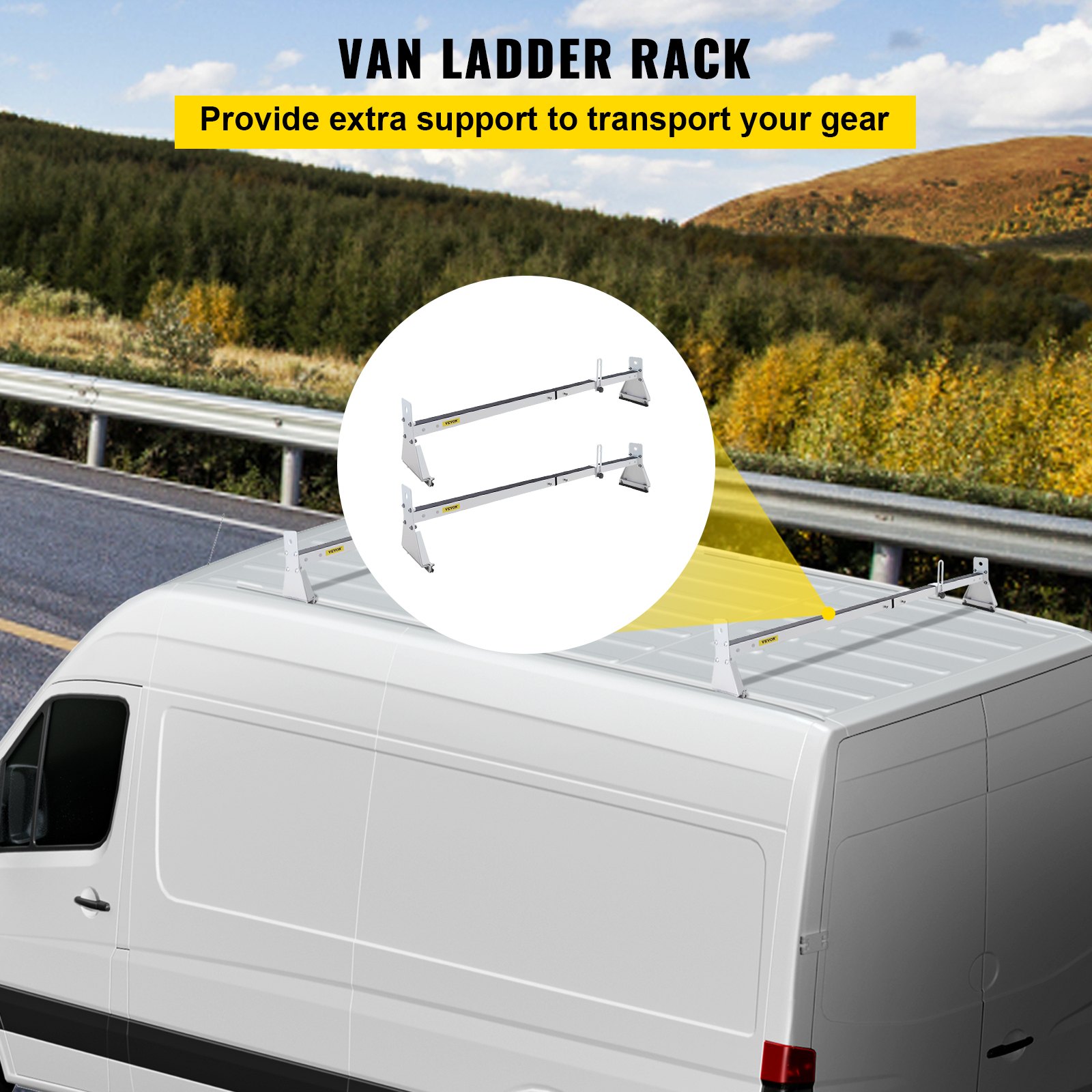 VEVOR Van Roof Ladder Rack, 2 Bars, 331 LBS Capacity, 52"63.8